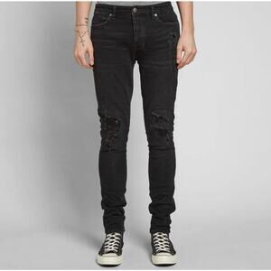 Ksubi Van Winkle Trashed Noir Skinny Jeans Distressed‎ 32" Grunge Indie Sleaze